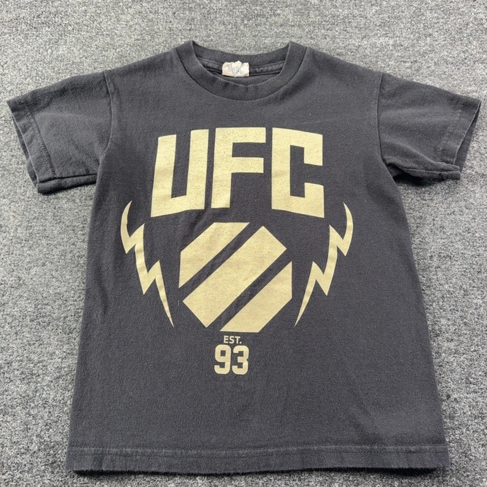 UFC Kids T-Shirt Black Graphic MMA Octagon Y2K Delta Pro Weight VTG Youth Small